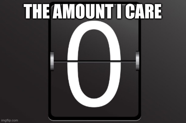 Zero counter | THE AMOUNT I CARE | image tagged in zero counter | made w/ Imgflip meme maker