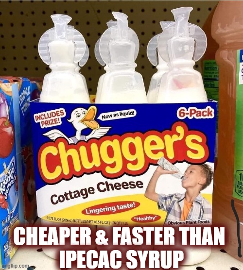 GAG ME!!! | CHEAPER & FASTER THAN 
IPECAC SYRUP | image tagged in vomit,cheese,gag,barf,disgusting | made w/ Imgflip meme maker
