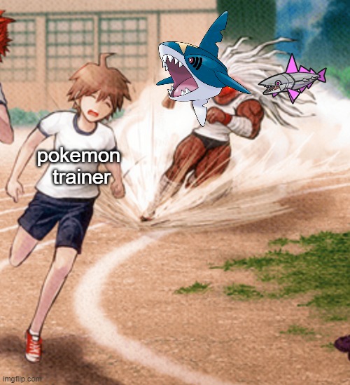 Can you run from me?? | pokemon
 trainer | image tagged in sakura ogami running,pokemon | made w/ Imgflip meme maker