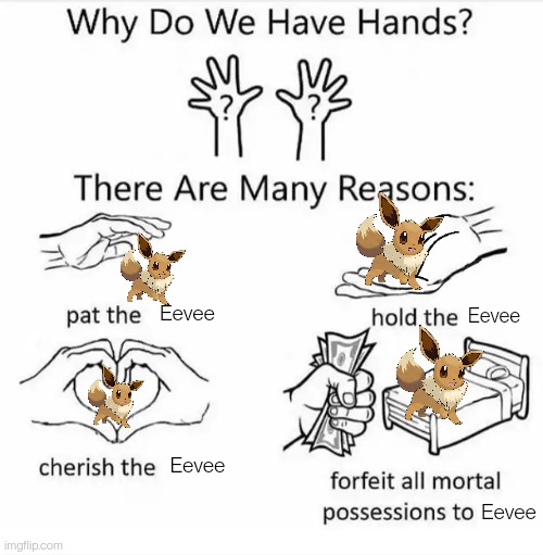 Why do we have hands? (all blank) | Eevee; Eevee; Eevee; Eevee | image tagged in why do we have hands all blank | made w/ Imgflip meme maker