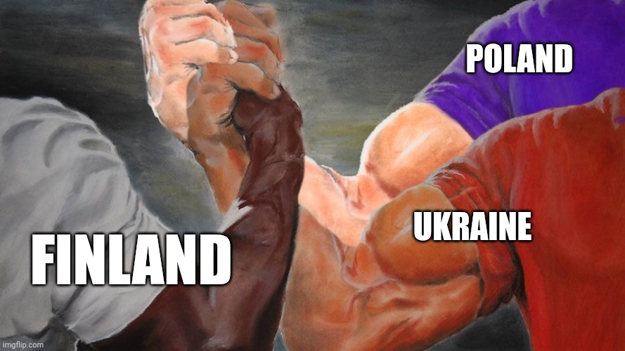 Triple Handshake Meme | POLAND UKRAINE FINLAND | image tagged in triple handshake meme | made w/ Imgflip meme maker