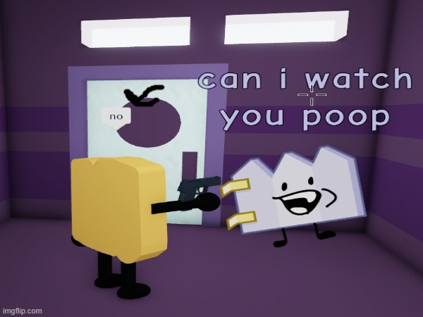 cursed roblox image | image tagged in memes,woody from bfdi,no,cursed roblox image,gun | made w/ Imgflip meme maker