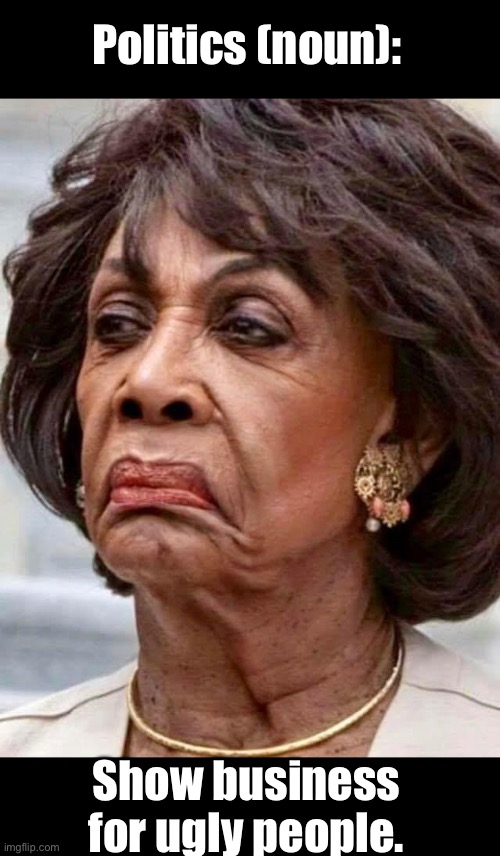 Maxine | Politics (noun):; Show business for ugly people. | image tagged in maxine waters | made w/ Imgflip meme maker