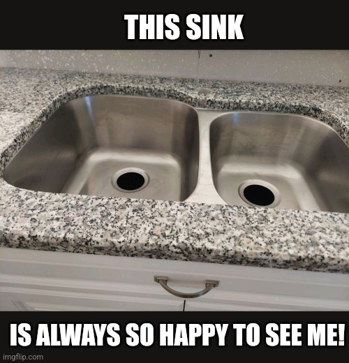 Let this sink in | THIS SINK; IS ALWAYS SO HAPPY TO SEE ME! | image tagged in happy,sink,faces | made w/ Imgflip meme maker