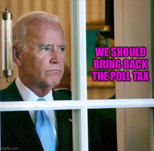 Sad Joe Biden | WE SHOULD BRING BACK THE POLL TAX | image tagged in sad joe biden | made w/ Imgflip meme maker