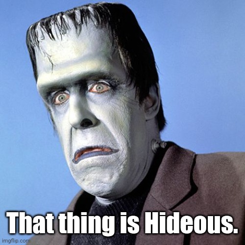 Herman Munster | That thing is Hideous. | image tagged in herman munster | made w/ Imgflip meme maker