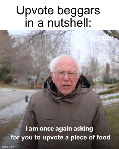 Applies to other things as well, food was the only thing I could think of | Upvote beggars in a nutshell:; for you to upvote a piece of food | image tagged in memes,bernie i am once again asking for your support | made w/ Imgflip meme maker