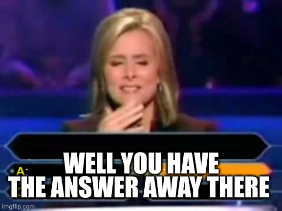 Dumb Quiz Game Show Contestant  | WELL YOU HAVE THE ANSWER AWAY THERE | image tagged in dumb quiz game show contestant | made w/ Imgflip meme maker