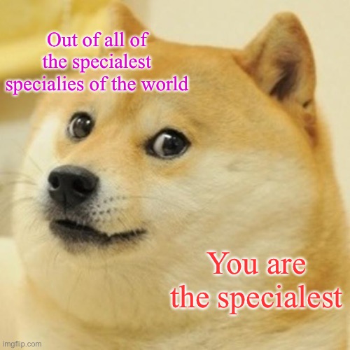 You are specialest | Out of all of the specialest specialies of the world; You are the specialest | image tagged in memes,doge,special,spongebob | made w/ Imgflip meme maker
