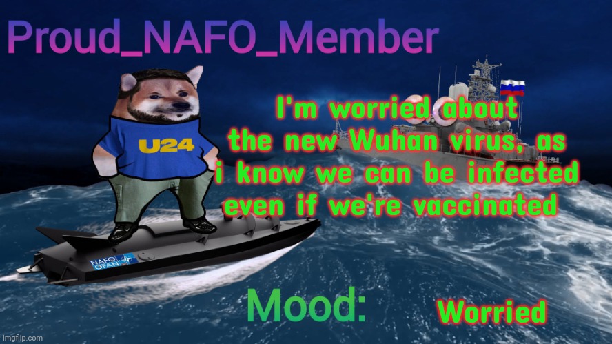 Proud_NAFO_Member annoucment template | I'm worried about the new Wuhan virus, as i know we can be infected even if we're vaccinated; Worried | image tagged in proud_nafo_member annoucment template | made w/ Imgflip meme maker