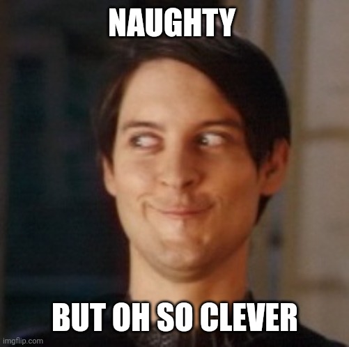 Naughty Tobey | NAUGHTY BUT OH SO CLEVER | image tagged in naughty tobey | made w/ Imgflip meme maker
