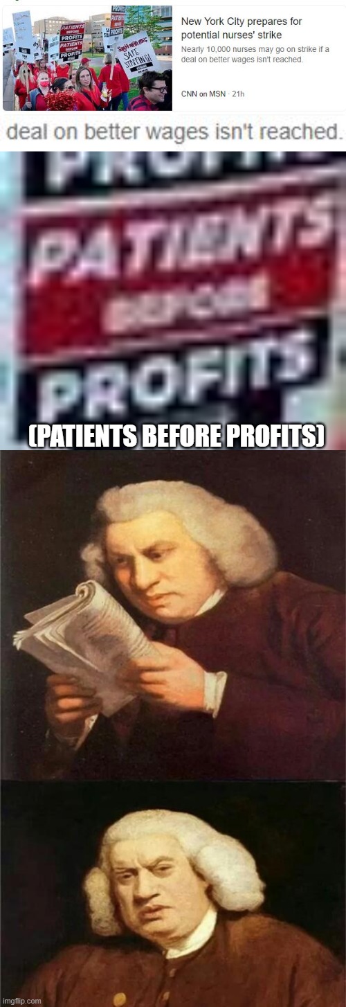 the irony is comedic at this point | (PATIENTS BEFORE PROFITS) | image tagged in bach reading | made w/ Imgflip meme maker