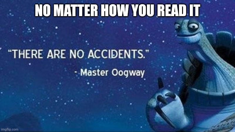 There are no accidents | NO MATTER HOW YOU READ IT | image tagged in there are no accidents | made w/ Imgflip meme maker