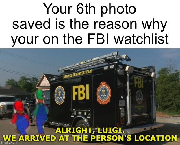 Your 6th photo saved is the reason why your on the FBI watchlist | image tagged in mario and luigi | made w/ Imgflip meme maker