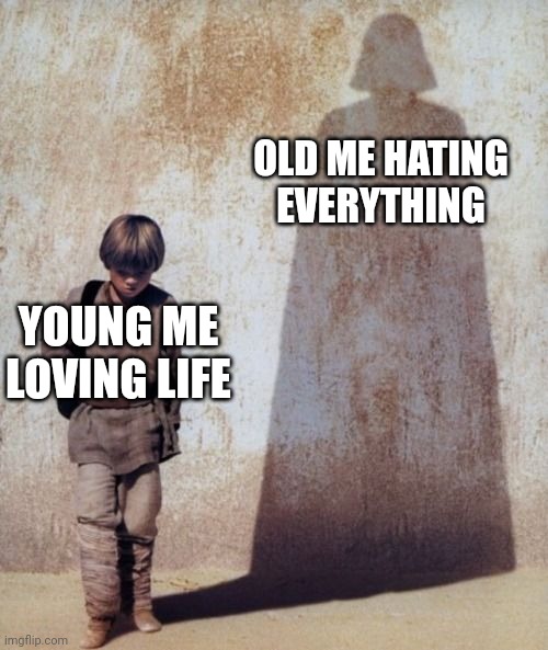 Truth | OLD ME HATING EVERYTHING; YOUNG ME LOVING LIFE | image tagged in anakin shadow | made w/ Imgflip meme maker