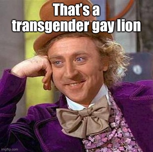 Creepy Condescending Wonka Meme | That’s a transgender gay lion | image tagged in memes,creepy condescending wonka | made w/ Imgflip meme maker