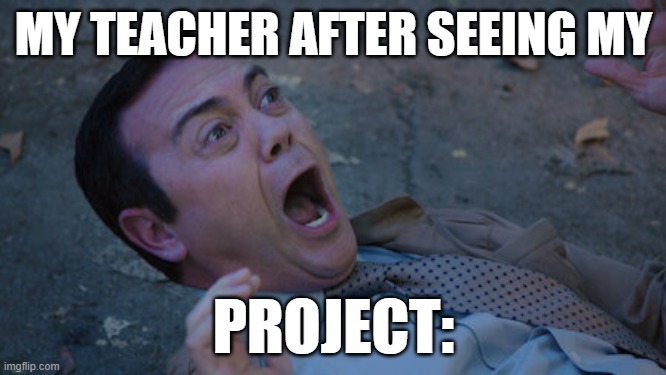 MY TEACHER AFTER SEEING MY; PROJECT: | image tagged in satire,school | made w/ Imgflip meme maker