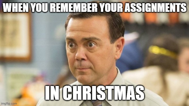 WHEN YOU REMEMBER YOUR ASSIGNMENTS; IN CHRISTMAS | image tagged in christmas,school,relatable | made w/ Imgflip meme maker