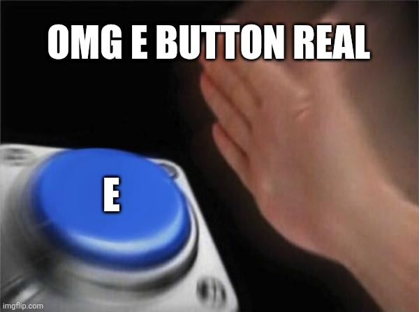 E BUTTON | OMG E BUTTON REAL; E | image tagged in memes,blank nut button | made w/ Imgflip meme maker