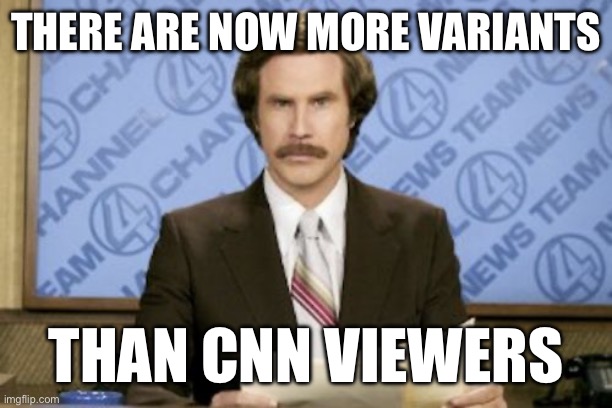 You can probably count them on your fingers and toes | THERE ARE NOW MORE VARIANTS; THAN CNN VIEWERS | image tagged in memes,ron burgundy | made w/ Imgflip meme maker