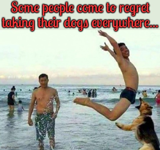 Everyone's dog is harmless...until it isn't. | Some people come to regret taking their dogs everywhere... | image tagged in oh no,selfishness,karma,pets | made w/ Imgflip meme maker