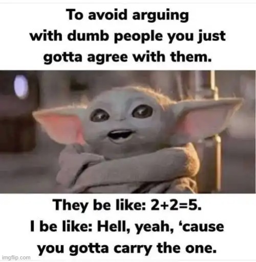 Baby yoda agrees.lol | image tagged in liberals,math,idiots,memes | made w/ Imgflip meme maker