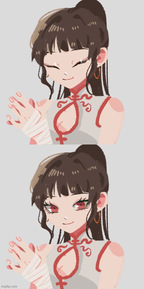 Min Lan Whiplash mine and Chun's 3rd child. Since Chun has Emerald eyes Min has Ruby eyes | made w/ Imgflip meme maker