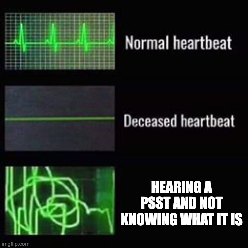 heartbeat rate | HEARING A PSST AND NOT KNOWING WHAT IT IS | image tagged in heartbeat rate | made w/ Imgflip meme maker