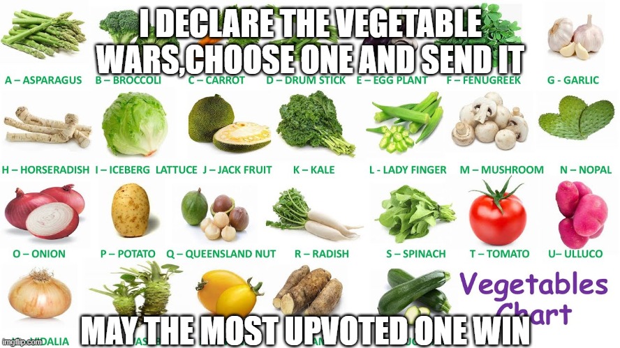 may the best man win,gentleman | I DECLARE THE VEGETABLE WARS,CHOOSE ONE AND SEND IT; MAY THE MOST UPVOTED ONE WIN | image tagged in fun | made w/ Imgflip meme maker