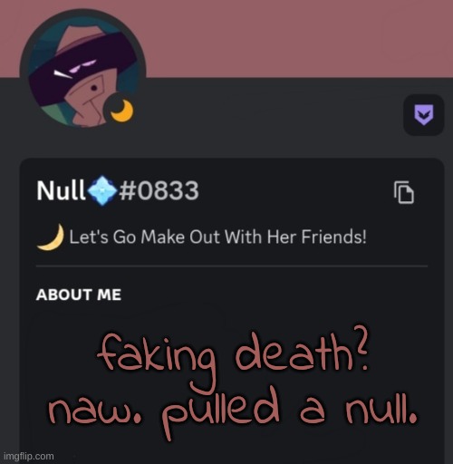 faking death?
naw. pulled a null. | made w/ Imgflip meme maker