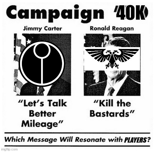 Let's talk better mileage | 40K; PLAYERS | image tagged in campaign 80 | made w/ Imgflip meme maker