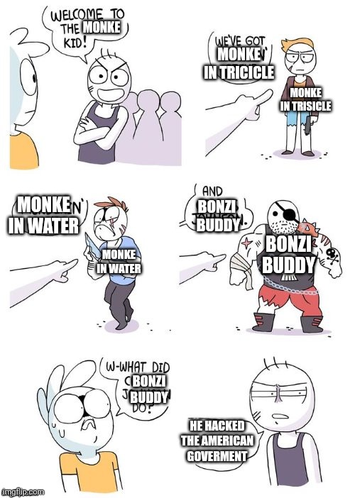 Crimes Johnson | MONKE; MONKE IN TRICICLE; MONKE IN TRISICLE; MONKE IN WATER; BONZI  BUDDY; BONZI BUDDY; MONKE IN WATER; BONZI BUDDY; HE HACKED THE AMERICAN GOVERMENT | image tagged in monke,hacker | made w/ Imgflip meme maker