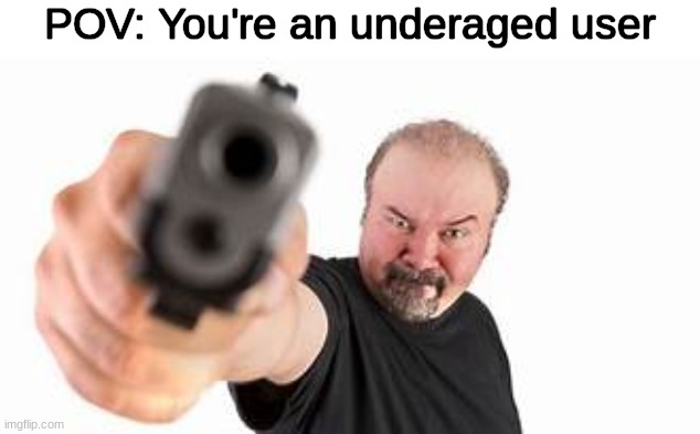 Gun point | POV: You're an underaged user | image tagged in gun point | made w/ Imgflip meme maker