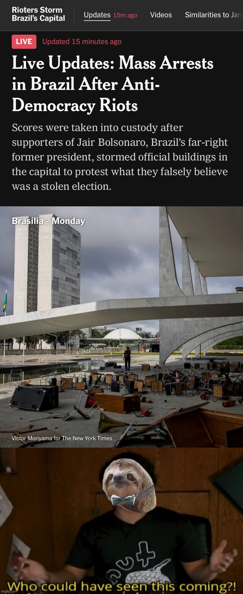 We’ll send our thoughts & prayers to Brazil. Thankful I live in a first-world country where this kind of stuff doesn’t happen | image tagged in mass arrests in brazil of far-right protestors,brazil,democracy,riot,riots,far-right | made w/ Imgflip meme maker