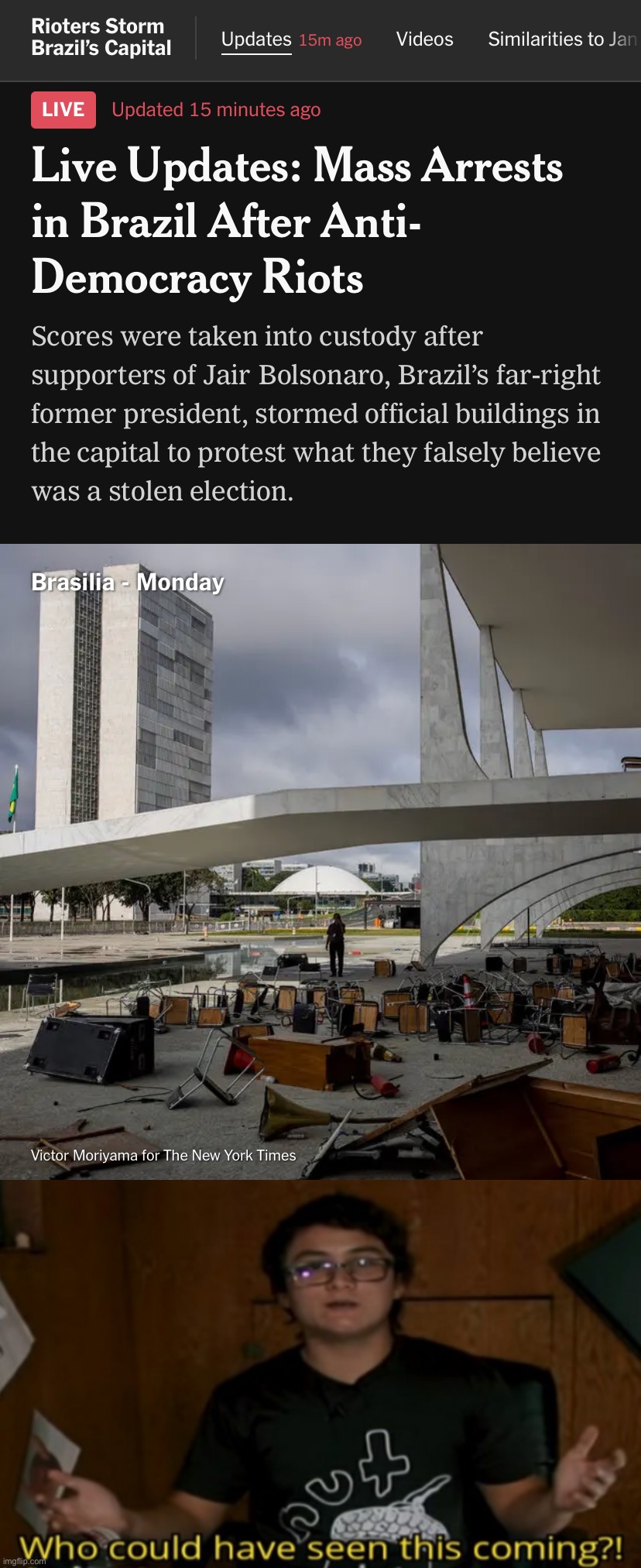 Huh. That’s weird | image tagged in mass arrests in brazil of far-right protestors,who could have seen this coming,brazil,democracy,riots,riot | made w/ Imgflip meme maker