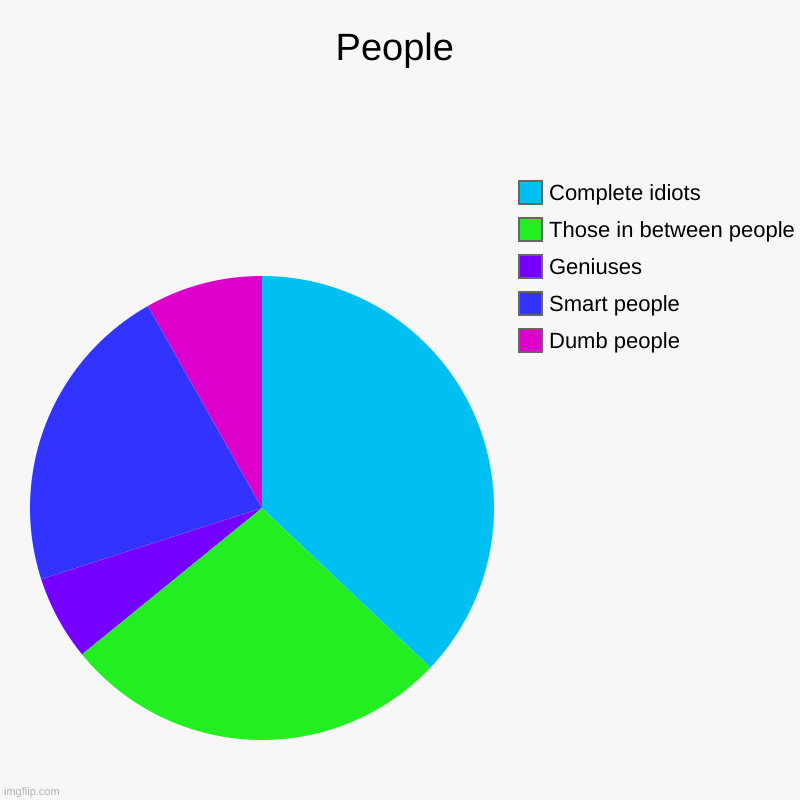 People | Dumb people, Smart people, Geniuses, Those in between people, Complete idiots | image tagged in charts,pie charts | made w/ Imgflip chart maker