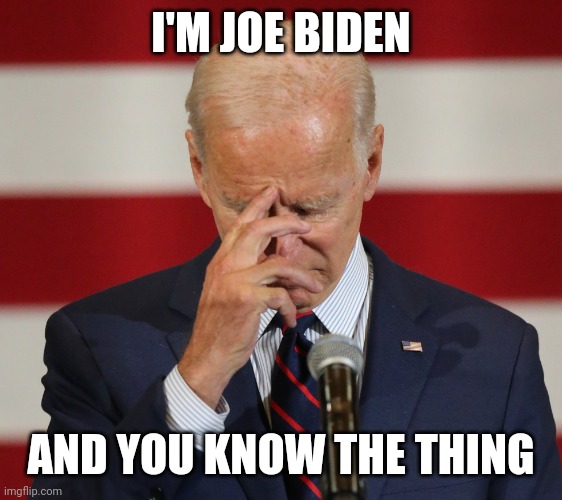 Here to annoy the differently mentally abled | I'M JOE BIDEN; AND YOU KNOW THE THING | image tagged in joe biden,fail,face palm | made w/ Imgflip meme maker