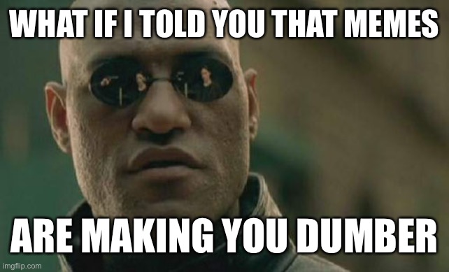 Matrix Morpheus | WHAT IF I TOLD YOU THAT MEMES; ARE MAKING YOU DUMBER | image tagged in memes,matrix morpheus | made w/ Imgflip meme maker