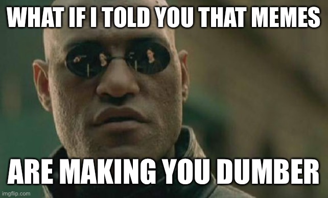 Matrix Morpheus Meme | WHAT IF I TOLD YOU THAT MEMES; ARE MAKING YOU DUMBER | image tagged in memes,matrix morpheus | made w/ Imgflip meme maker