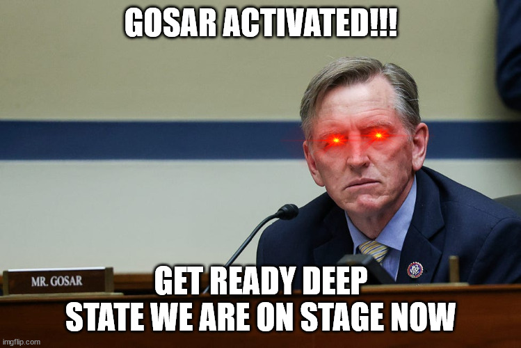 GOSAR ACTIVATED | GOSAR ACTIVATED!!! GET READY DEEP STATE WE ARE ON STAGE NOW | image tagged in representative gosar | made w/ Imgflip meme maker