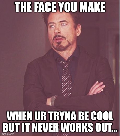 Nobody Cares Dave | THE FACE YOU MAKE; WHEN UR TRYNA BE COOL BUT IT NEVER WORKS OUT... | image tagged in memes,face you make robert downey jr | made w/ Imgflip meme maker
