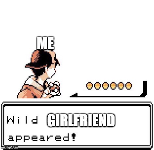 Blank Wild Pokemon Appears | ME; GIRLFRIEND | image tagged in blank wild pokemon appears | made w/ Imgflip meme maker