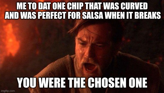 SALSA | ME TO DAT ONE CHIP THAT WAS CURVED  AND WAS PERFECT FOR SALSA WHEN IT BREAKS; YOU WERE THE CHOSEN ONE | image tagged in memes,you were the chosen one star wars,chips,salsa | made w/ Imgflip meme maker