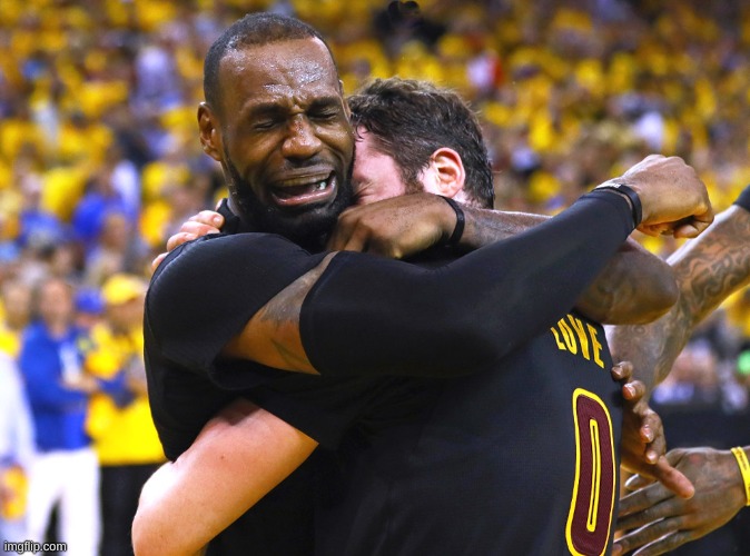 Lebron Cry Hugging | image tagged in lebron cry hugging | made w/ Imgflip meme maker