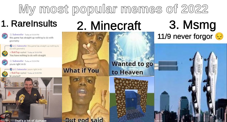 if you can't see it the rareinsults it's https://imgflip.com/i/62j4ix | My most popular memes of 2022 | made w/ Imgflip meme maker