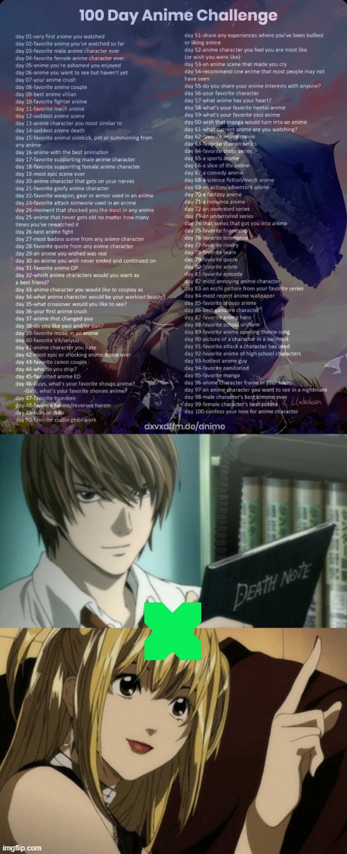 Day 44: LightXAmane | image tagged in 100 day anime challenge,day 44,light yagami,death note,miss amane | made w/ Imgflip meme maker