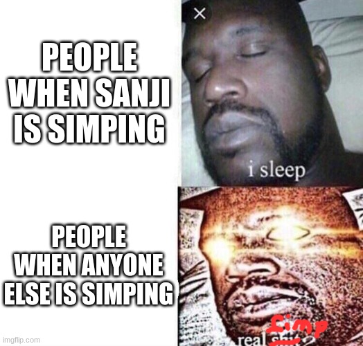 sleeping shaq | PEOPLE WHEN SANJI IS SIMPING; PEOPLE WHEN ANYONE ELSE IS SIMPING | image tagged in i sleep real shit,simp,one piece | made w/ Imgflip meme maker