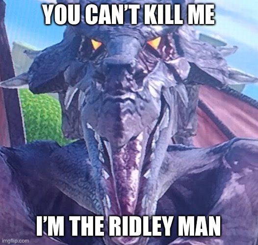 funny ridley | YOU CAN’T KILL ME; I’M THE RIDLEY MAN | image tagged in funny ridley | made w/ Imgflip meme maker
