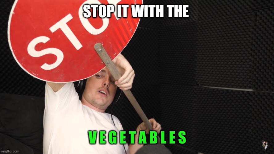Lazarbeam STOP | STOP IT WITH THE V E G E T A B L E S | image tagged in lazarbeam stop | made w/ Imgflip meme maker