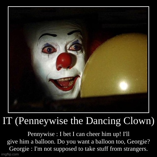 IT - "Want a Balloon?" | image tagged in funny,demotivationals | made w/ Imgflip demotivational maker